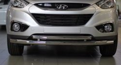 11 899 р. Двойная защита переднего бампера из труб диаметром 63 и 51 мм Petroil Tuning Hyundai IX35 LM дорестайлинг (2009-2013) (Нержавеющая полированная сталь)  с доставкой в г. Набережные‑Челны. Увеличить фотографию 3