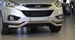 11 849 р. Фигурная защита переднего бампера диаметром 63 мм Petroil Tuning Hyundai IX35 LM дорестайлинг (2009-2013) (Нержавеющая полированная сталь)  с доставкой в г. Набережные‑Челны. Увеличить фотографию 2