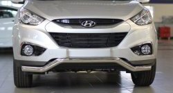 Фигурная защита переднего бампера диаметром 63 мм Petroil Tuning Hyundai IX35 LM дорестайлинг (2009-2013)  (Нержавеющая полированная сталь)