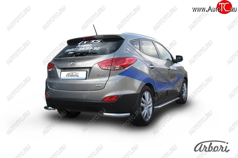 8 189 р. Защита заднего бампера Arbori (уголки, нержавейка, 1 труба d57 mm). Hyundai IX35 LM дорестайлинг (2009-2013)  с доставкой в г. Набережные‑Челны