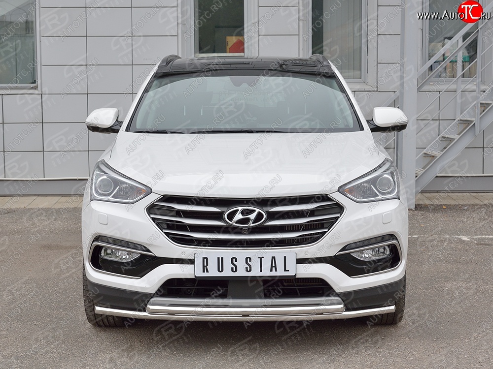 17 849 р. Защита переднего бампера (2 трубыØ42 мм, нержавейка) SLITKOFF Hyundai Santa Fe DM рестайлинг (2015-2019)  с доставкой в г. Набережные‑Челны