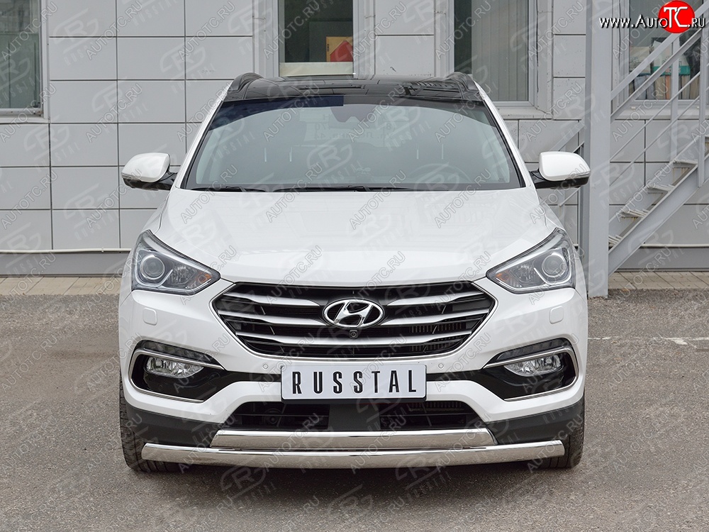 27 999 р. Защита переднего бампера (2 трубыØ75х42 мм, нержавейка, Premium) Russtal Hyundai Santa Fe DM рестайлинг (2015-2019)  с доставкой в г. Набережные‑Челны