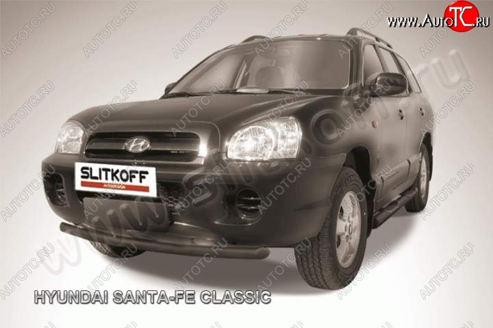 8 449 р. Защита переднего из бампера из трубы d57 Slitkoff (дуга)  Hyundai Santa Fe  SM (2000-2012) (Цвет: серебристый)  с доставкой в г. Набережные‑Челны