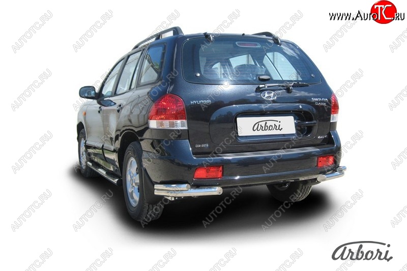 9 899 р. Защита заднего бампера Arbori (уголки, черная, 2 трубы d57 и 42 mm). Hyundai Santa Fe SM (2000-2012)  с доставкой в г. Набережные‑Челны