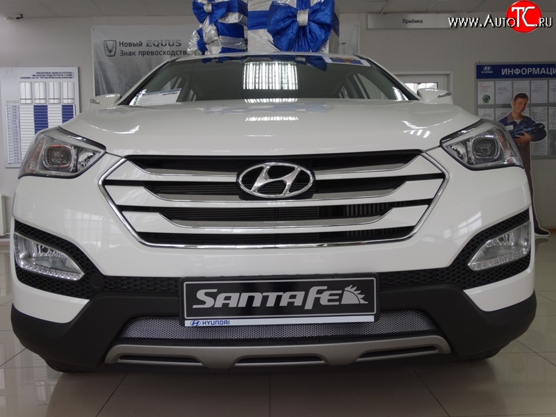 1 539 р. Сетка на бампер Russtal (хром) Hyundai Santa Fe DM дорестайлинг (2012-2016)  с доставкой в г. Набережные‑Челны