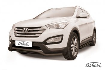 Защита переднего бампера Arbori (волна, черная, 1 труба d57 mm). Hyundai Santa Fe DM дорестайлинг (2012-2016)