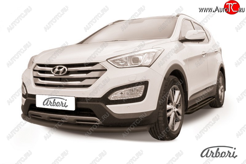 6 389 р. Защита переднего бампера Arbori (черная, 1 труба d57 mm). Hyundai Santa Fe DM дорестайлинг (2012-2016)  с доставкой в г. Набережные‑Челны