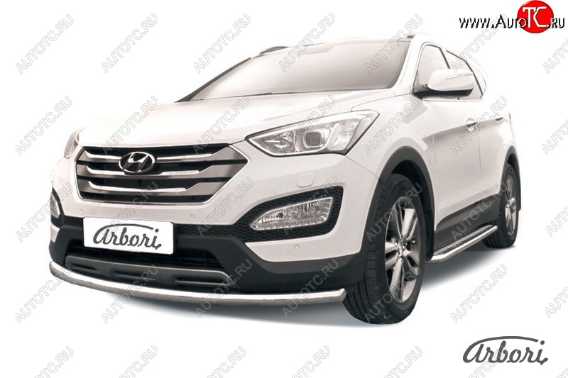 12 149 р. Защита переднего бампера Arbori (нержавейка, 1 труба d57 mm). Hyundai Santa Fe DM дорестайлинг (2012-2016)  с доставкой в г. Набережные‑Челны