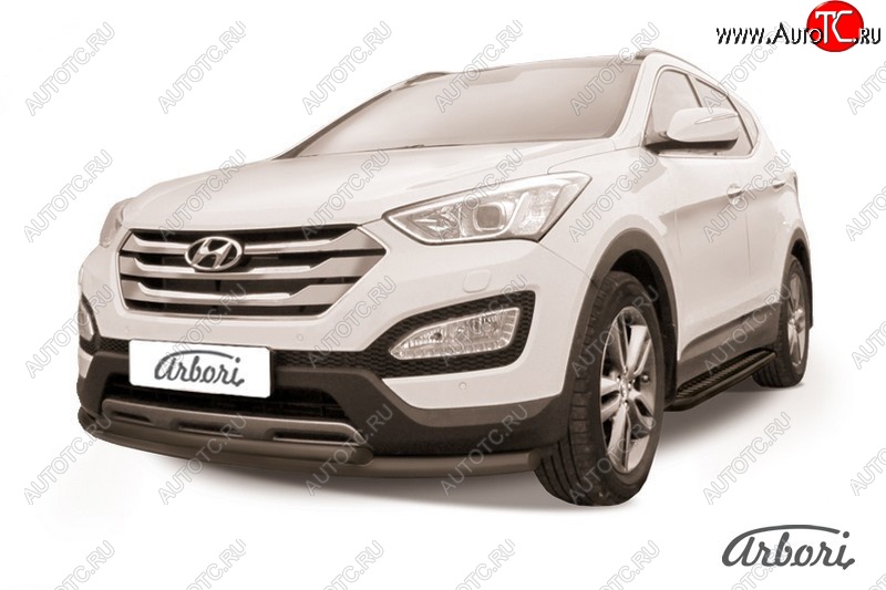 6 929 р. Защита переднего бампера Arbori (черная, 2 трубы d57 и 42 mm) Hyundai Santa Fe DM дорестайлинг (2012-2016)  с доставкой в г. Набережные‑Челны