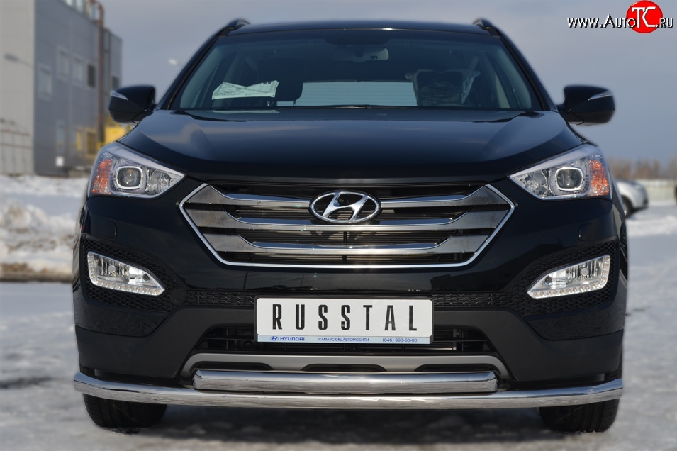 20 749 р. Защита переднего бампера (2 трубыØ63 мм, нержавейка) SLITKOFF Hyundai Santa Fe DM дорестайлинг (2012-2016)  с доставкой в г. Набережные‑Челны