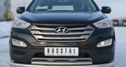 17 999 р. Защита переднего бампера (2 трубыØ76 и 42 мм, нержавейка) SLITKOFF  Hyundai Santa Fe  DM (2012-2016) дорестайлинг  с доставкой в г. Набережные‑Челны. Увеличить фотографию 1