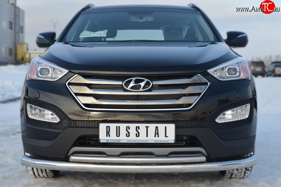 17 999 р. Защита переднего бампера (2 трубыØ76 и 42 мм, нержавейка) SLITKOFF  Hyundai Santa Fe  DM (2012-2016) дорестайлинг  с доставкой в г. Набережные‑Челны