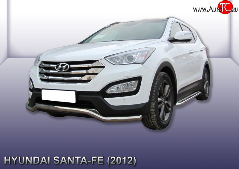 16 999 р. Фигурная защита переднего бампера диаметром 57 мм Slitkoff Hyundai Santa Fe DM дорестайлинг (2012-2016) (Нержавейка, Полированная)  с доставкой в г. Набережные‑Челны