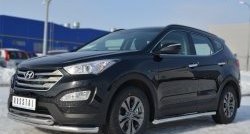 14 849 р. Защита порогов из круглой трубы диаметром 63 мм Russtal  Hyundai Santa Fe  DM (2012-2016) дорестайлинг (Защита порогов с со скосами на торцах (вариант 1))  с доставкой в г. Набережные‑Челны. Увеличить фотографию 1