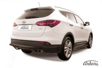 7 199 р. Защита заднего бампера Arbori (черная, 1 труба d57 mm). Hyundai Santa Fe DM дорестайлинг (2012-2016)  с доставкой в г. Набережные‑Челны. Увеличить фотографию 1