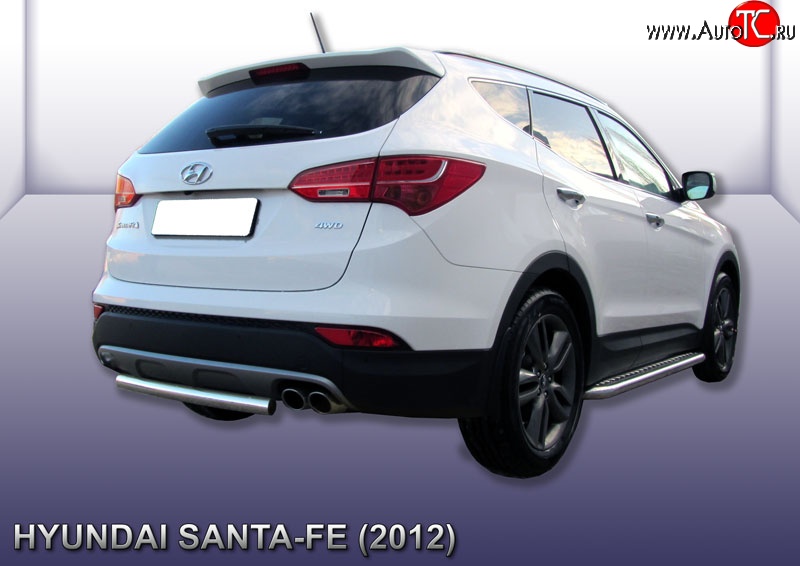 10 699 р. Защита заднего бампера из короткой трубы диаметром 57 мм Slitkoff  Hyundai Santa Fe  DM (2012-2016) дорестайлинг (Нержавейка, Полированная)  с доставкой в г. Набережные‑Челны