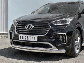 20 649 р. Защита переднего бампера (2 трубыØ42 мм, нержавейка) SLITKOFF  Hyundai Grand Santa Fe  1 DM (2016-2018) рестайлинг  с доставкой в г. Набережные‑Челны. Увеличить фотографию 2