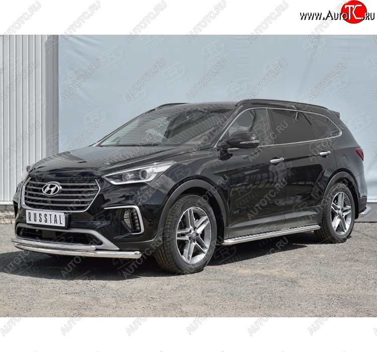 20 649 р. Защита переднего бампера (2 трубыØ42 мм, нержавейка) SLITKOFF  Hyundai Grand Santa Fe  1 DM (2016-2018) рестайлинг  с доставкой в г. Набережные‑Челны