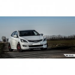 4 499 р. Накладка на передний бампер TopKontur Design Hyundai Solaris RBr седан рестайлинг (2014-2017) (Глянец под окраску, Неокрашенная)  с доставкой в г. Набережные‑Челны. Увеличить фотографию 3