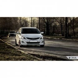 4 499 р. Накладка на передний бампер TopKontur Design Hyundai Solaris RBr седан рестайлинг (2014-2017) (Глянец под окраску, Неокрашенная)  с доставкой в г. Набережные‑Челны. Увеличить фотографию 4