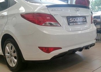 3 899 р. Накладка на задний бампер АвтоКрат Hyundai Solaris RBr седан рестайлинг (2014-2017) (Неокрашенная)  с доставкой в г. Набережные‑Челны. Увеличить фотографию 2