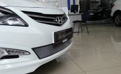 1 539 р. Сетка на бампер Russtal (хром) Hyundai Solaris RBr седан рестайлинг (2014-2017)  с доставкой в г. Набережные‑Челны. Увеличить фотографию 3