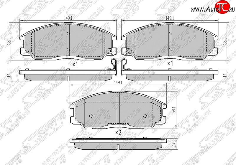 1 189 р. Колодки тормозные SAT (передние)  Hyundai Santa Fe  SM (2000-2012), KIA Sorento  BL (2002-2010), SSANGYONG Actyon  1 (2006-2010), SSANGYONG Actyon Sport (2006-2011), SSANGYONG Kyron (2005-2007)  с доставкой в г. Набережные‑Челны