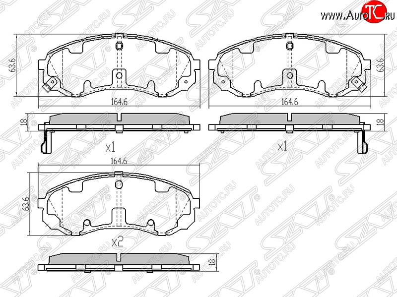 1 749 р. Колодки тормозные SAT (передние)  Hyundai Starex/Grand Starex/H1  TQ (2007-2018), Hyundai Starex/H1  A1 (1997-2004), KIA Carnival  VQ (2005-2014)  с доставкой в г. Набережные‑Челны