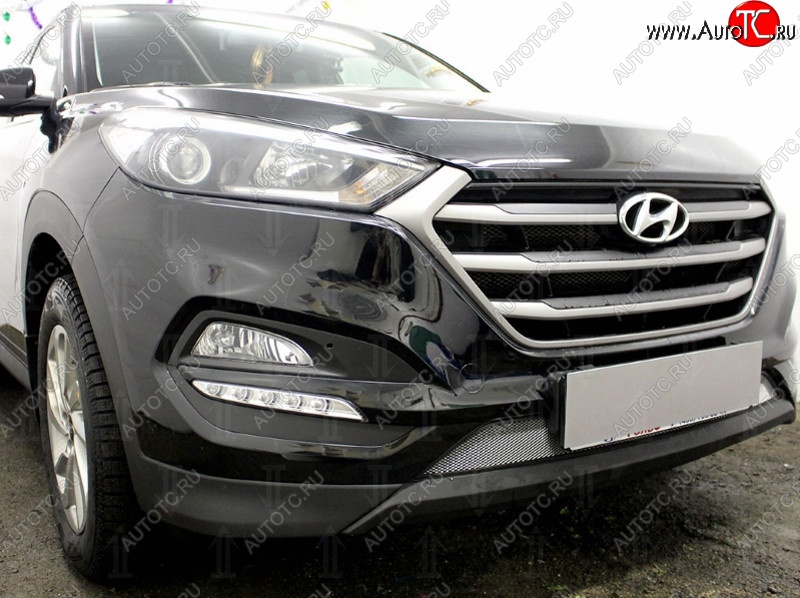 1 539 р. Защитная сетка на бампер Russtal (хром)  Hyundai Tucson  TL (2015-2018) дорестайлинг  с доставкой в г. Набережные‑Челны