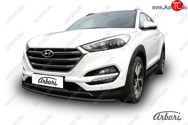 8 819 р. Защита переднего бампера Arbori (черная, 1 труба d42 mm). Hyundai Tucson TL дорестайлинг (2015-2018)  с доставкой в г. Набережные‑Челны