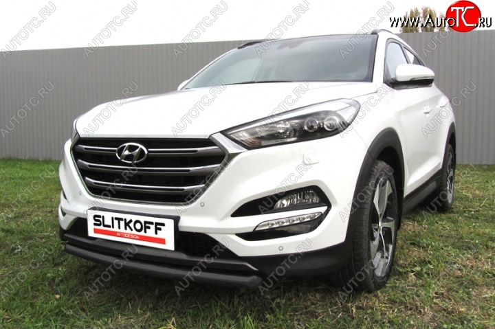 11 199 р. Защита переднего бампера из трубы d57 Slitkoff  Hyundai Tucson  TL (2015-2018) дорестайлинг (Цвет: серебристый)  с доставкой в г. Набережные‑Челны