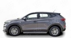 20 749 р. Широкая защита порогов Russtal Hyundai Tucson TL дорестайлинг (2015-2018) (Защита порогов с со скосами на торцах (вариант 1))  с доставкой в г. Набережные‑Челны. Увеличить фотографию 2