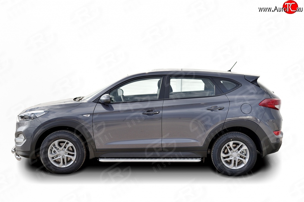 20 749 р. Широкая защита порогов Russtal Hyundai Tucson TL дорестайлинг (2015-2018) (Защита порогов с со скосами на торцах (вариант 1))  с доставкой в г. Набережные‑Челны