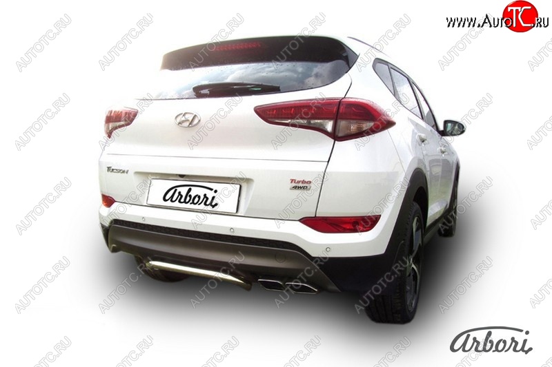 10 169 р. Защита заднего бампера Arbori (скоба, нержавейка, 1 труба d42 mm). Hyundai Tucson TL дорестайлинг (2015-2018)  с доставкой в г. Набережные‑Челны