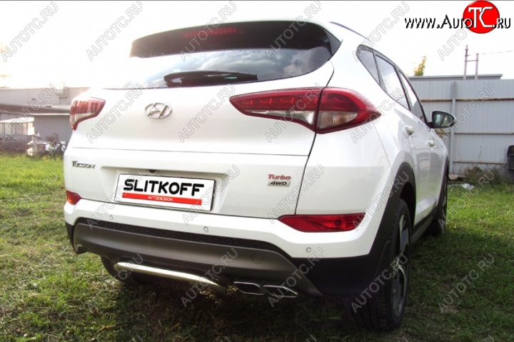 11 399 р. Защита заднего бампера диаметром 42 мм с изгибом Slitkoff  Hyundai Tucson  TL (2015-2018) дорестайлинг (Нержавейка, Полированная)  с доставкой в г. Набережные‑Челны