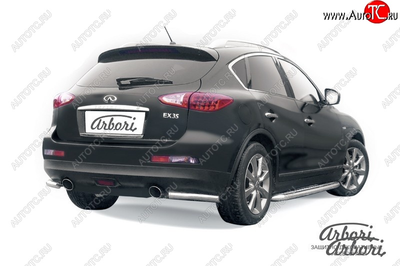 8 999 р. Защита заднего бампера Arbori (уголки, нержавейка, 1 труба d57 mm). INFINITI EX35 J50 (2007-2013)  с доставкой в г. Набережные‑Челны