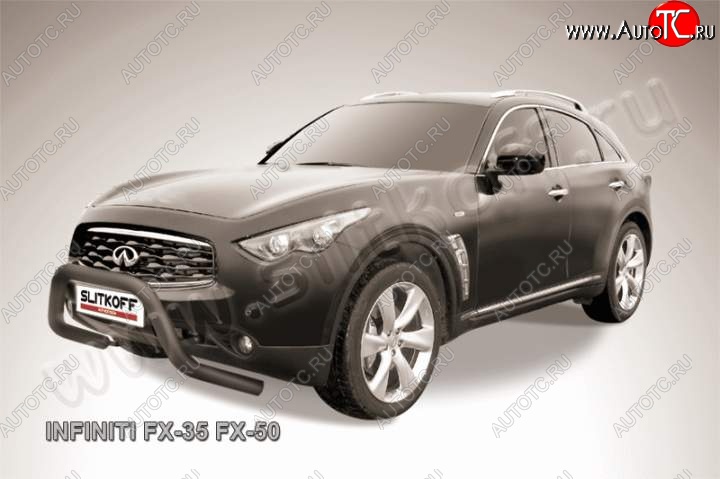 28 999 р. Кенгурятник d76 Slitkoff (низкий, широкий) INFINITI FX35 S51 дорестайлинг (2008-2011) (Цвет: серебристый)  с доставкой в г. Набережные‑Челны