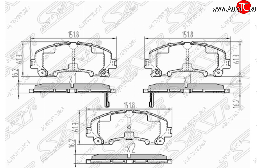 1 269 р. Комплект передних тормозных колодок SAT  INFINITI Q50  V37 (2013-2021), Nissan X-trail  3 T32 (2013-2018)  с доставкой в г. Набережные‑Челны