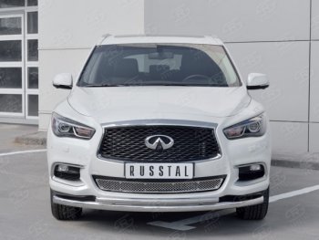 17 949 р. Защита переднего бампера (2 трубыØ63 и 42 мм, нержавейка) SLITKOFF INFINITI QX60 L50 рестайлинг (2016-2021)  с доставкой в г. Набережные‑Челны. Увеличить фотографию 2