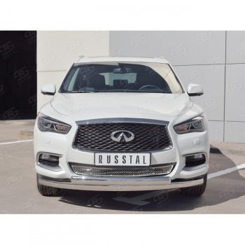 27 999 р. Защита переднего бампера (2 трубыØ75х42 мм, нержавейка) Russtal INFINITI QX60 L50 рестайлинг (2016-2021)  с доставкой в г. Набережные‑Челны. Увеличить фотографию 2