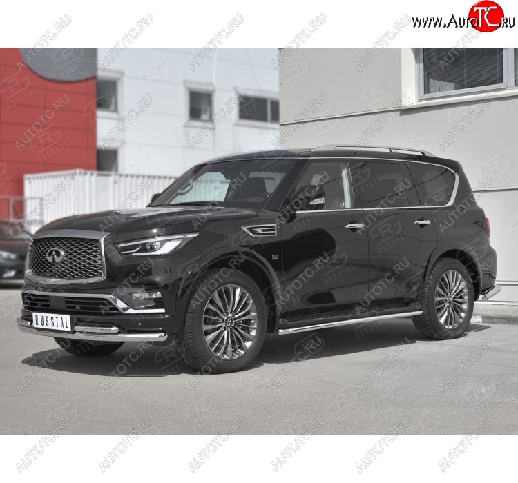 26 999 р. Защита переднего бампера (2 трубы Ø63 и 42 мм, нержавейка) SLITKOFF  INFINITI QX80  Z62 (2018-2024) 2-ой рестайлинг  с доставкой в г. Набережные‑Челны