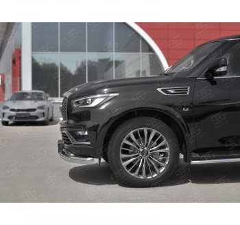 22 899 р. Защита переднего бампера (Ø76 мм, нержавейка) SLITKOFF  INFINITI QX80  Z62 (2018-2024) 2-ой рестайлинг  с доставкой в г. Набережные‑Челны. Увеличить фотографию 2