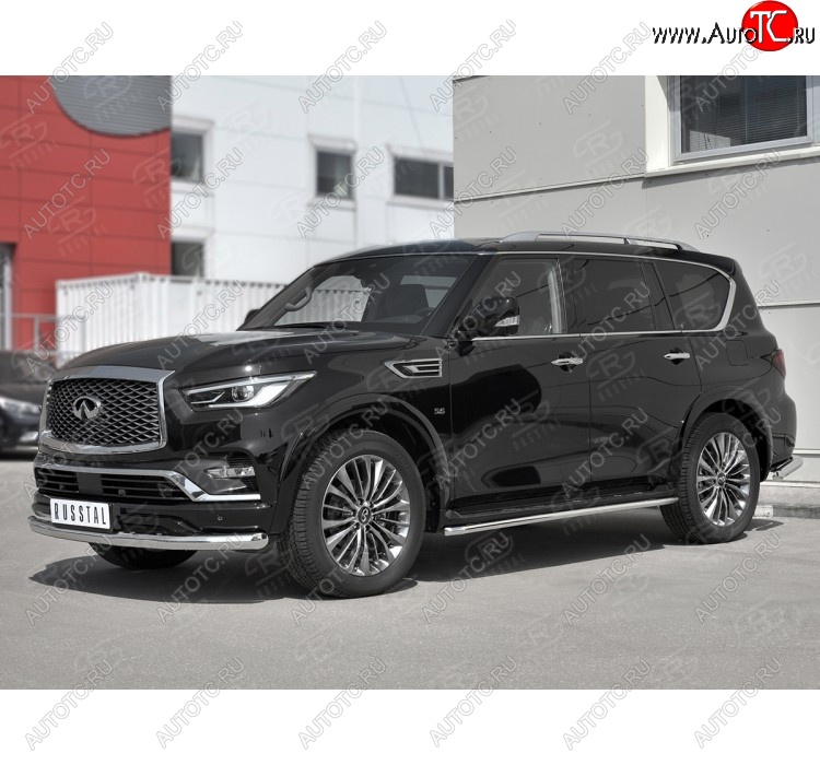 22 899 р. Защита переднего бампера (Ø76 мм, нержавейка) SLITKOFF  INFINITI QX80  Z62 (2018-2024) 2-ой рестайлинг  с доставкой в г. Набережные‑Челны