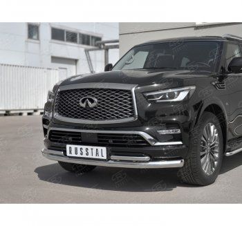 27 499 р. Защита переднего бампера (2 трубы Ø76 и 42 мм, нержавейка) SLITKOFF  INFINITI QX80  Z62 (2018-2024) 2-ой рестайлинг  с доставкой в г. Набережные‑Челны. Увеличить фотографию 3