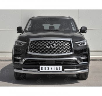 27 499 р. Защита переднего бампера (2 трубы Ø76 и 42 мм, нержавейка) SLITKOFF  INFINITI QX80  Z62 (2018-2024) 2-ой рестайлинг  с доставкой в г. Набережные‑Челны. Увеличить фотографию 4