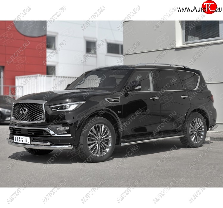 27 499 р. Защита переднего бампера (2 трубы Ø76 и 42 мм, нержавейка) SLITKOFF  INFINITI QX80  Z62 (2018-2024) 2-ой рестайлинг  с доставкой в г. Набережные‑Челны