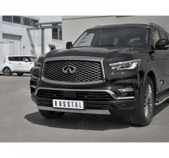 14 999 р. Защита переднего бампера (Ø75х42 мм, нержавейка) Russtal INFINITI QX80 Z62 2-ой рестайлинг (2018-2024)  с доставкой в г. Набережные‑Челны. Увеличить фотографию 3