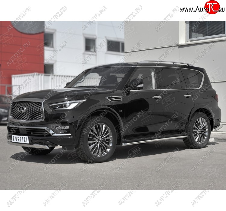 14 999 р. Защита переднего бампера (Ø75х42 мм, нержавейка) Russtal INFINITI QX80 Z62 2-ой рестайлинг (2018-2024)  с доставкой в г. Набережные‑Челны