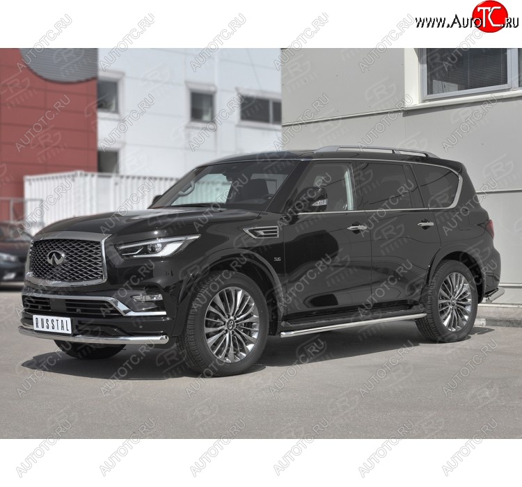 21 999 р. Защита переднего бампера (Ø63 мм, нержавейка) SLITKOFF  INFINITI QX80  Z62 (2018-2024) 2-ой рестайлинг  с доставкой в г. Набережные‑Челны