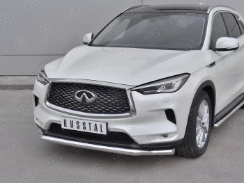 23 999 р. Защита переднего бампера SLITKOFF (Ø63 мм волна, нержавейка)  INFINITI Qx50  J55 (2017-2022)  с доставкой в г. Набережные‑Челны. Увеличить фотографию 2